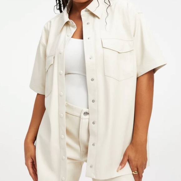 Elizabeth and James Ecru Nylon Utility Shirt - Picture 3 of 8